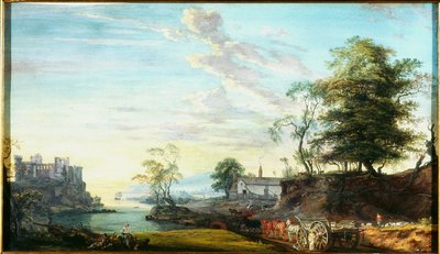 Landschaft mit Schloss an einer Bucht von Paul Sandby